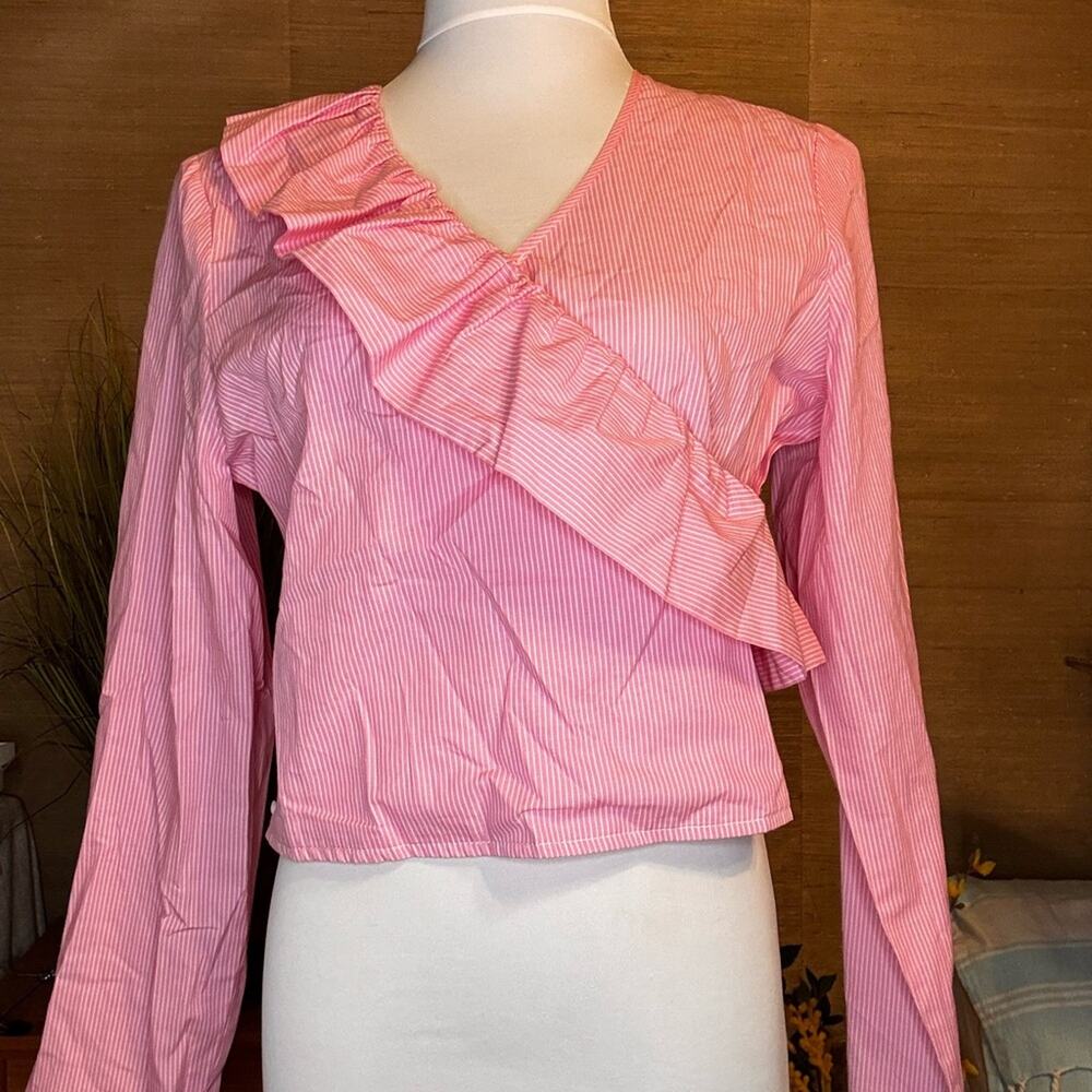 Freshman Pink Asymmetrical Ruffled Blouse NEW size Large